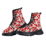 PU Leather Chunky Boots Love Hearts Pattern