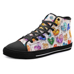 High-Top Canvas Shoes Colorful Glass Hearts and Flowers