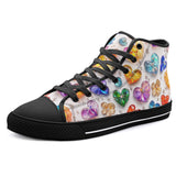 High-Top Canvas Shoes Colorful Glass Hearts and Flowers