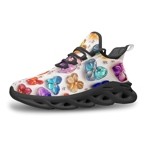 Sports Mesh Sneakers Colorful Glass Hearts and Flowers