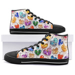 High-Top Canvas Shoes Colorful Glass Hearts and Flowers
