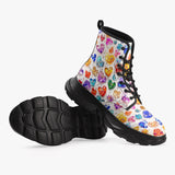 PU Leather Chunky Boots Colorful Glass Hearts and Flowers