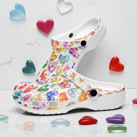 Classic Clogs Colorful Glass Hearts and Flowers