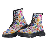PU Leather Chunky Boots Colorful Glass Hearts and Flowers