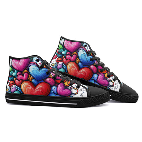 High-Top Canvas Shoes Colorful Hearts Swirls Doodles