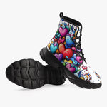 PU Leather Chunky Boots Colorful Hearts Swirls Doodles