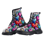 PU Leather Chunky Boots Colorful Hearts Swirls Doodles