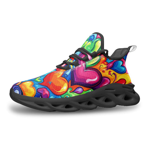 Sports Mesh Sneakers Hearts Swirls Waves in Vibrant Colors