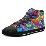 High-Top Canvas Shoes Hearts Swirls Waves in Vibrant Colors