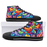 High-Top Canvas Shoes Hearts Swirls Waves in Vibrant Colors