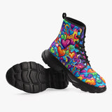 PU Leather Chunky Boots Hearts Swirls Waves in Vibrant Colors