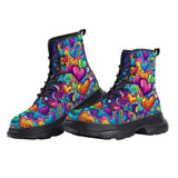 PU Leather Chunky Boots Hearts Swirls Waves in Vibrant Colors