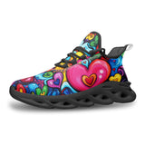 Sports Mesh Sneakers Hearts Swirls Waves in Vibrant Colors