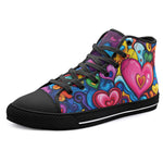 High-Top Canvas Shoes Vibrant Pattern of Colorful Hearts