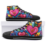 High-Top Canvas Shoes Vibrant Pattern of Colorful Hearts