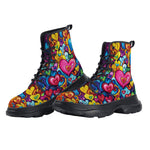 PU Leather Chunky Boots Vibrant Pattern of Colorful Hearts
