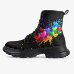 PU Leather Chunky Boots Colorful Splash of Paint with Hearts