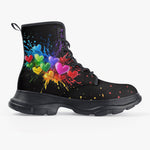 PU Leather Chunky Boots Colorful Splash of Paint with Hearts