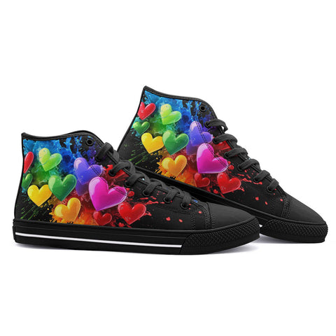 High-Top Canvas Shoes Colorful Splash of Paint with Hearts