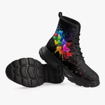 PU Leather Chunky Boots Colorful Splash of Paint with Hearts