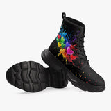 PU Leather Chunky Boots Colorful Splash of Paint with Hearts
