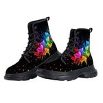 PU Leather Chunky Boots Colorful Splash of Paint with Hearts