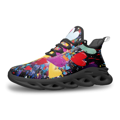 Sports Mesh Sneakers Hearts Swirls Waves in Vibrant Colors