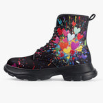 PU Leather Chunky Boots Burst of Colorful Hearts