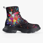 PU Leather Chunky Boots Burst of Colorful Hearts