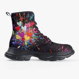 PU Leather Chunky Boots Burst of Colorful Hearts
