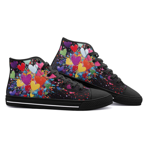 High-Top Canvas Shoes Burst of Colorful Hearts