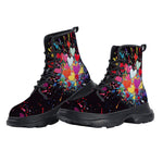 PU Leather Chunky Boots Burst of Colorful Hearts