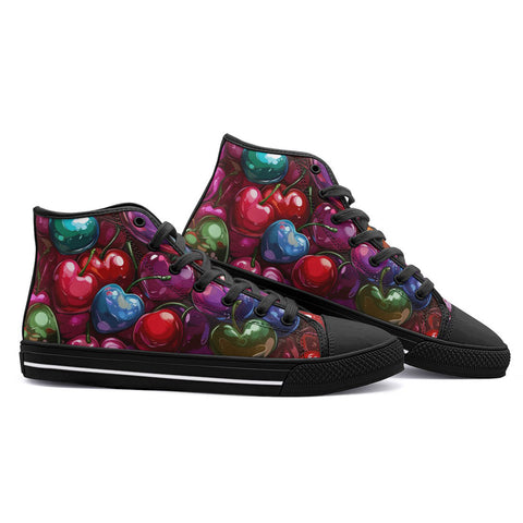 High-Top Canvas Shoes Colorful Heart-Shaped Cherries