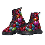 PU Leather Chunky Boots Colorful Heart-Shaped Cherries