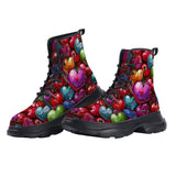 PU Leather Chunky Boots Colorful Heart-Shaped Cherries