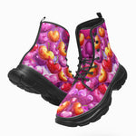 PU Leather Chunky Boots Cartoon Cherry Hearts
