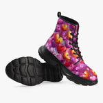 PU Leather Chunky Boots Cartoon Cherry Hearts