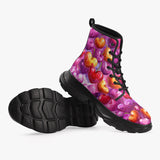 PU Leather Chunky Boots Cartoon Cherry Hearts