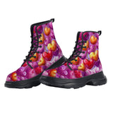 PU Leather Chunky Boots Cartoon Cherry Hearts