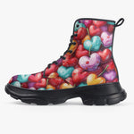 PU Leather Chunky Boots Hearts and Cherries Vibrant Colors