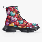 PU Leather Chunky Boots Hearts and Cherries Vibrant Colors