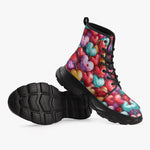 PU Leather Chunky Boots Hearts and Cherries Vibrant Colors