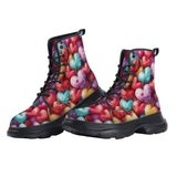 PU Leather Chunky Boots Hearts and Cherries Vibrant Colors