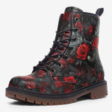 Leather Boots Red Roses Black Heart with Wings