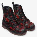 Leather Boots Red Roses Black Heart with Wings