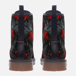 Leather Boots Red Roses Black Heart with Wings