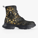 PU Leather Chunky Boots Black and Gold Octopus Tentacles