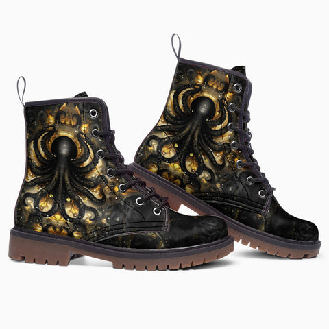Leather Boots Black and Gold Octopus Tentacles