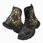 PU Leather Chunky Boots Black and Gold Octopus Tentacles