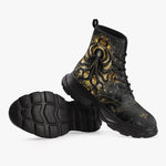 PU Leather Chunky Boots Black and Gold Octopus Tentacles